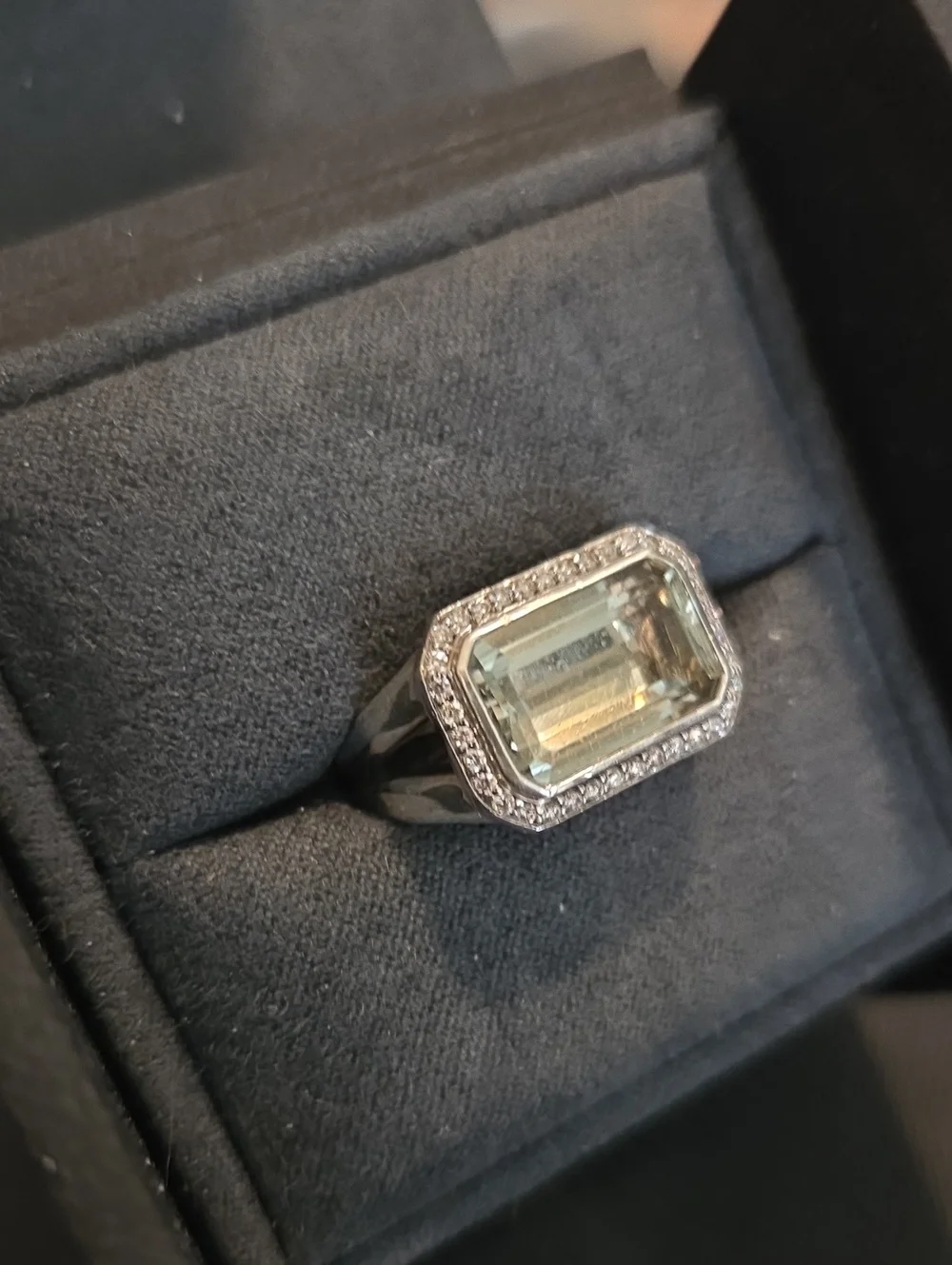 David Yurman Novella Ring, Praisiolite Center Stone With Diamond Halo